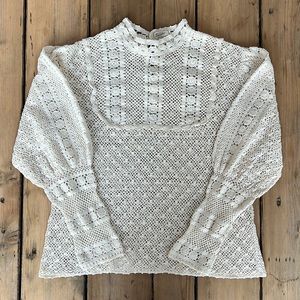 Vintage 1970s Victorian crocheted blouse long sleeve size Small Med